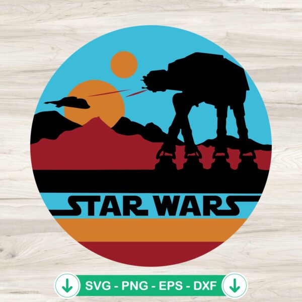 AT-AT Walker Star Wars Retro Sunset svg file cutting file