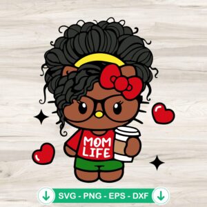 Afro Hello Kitty Mom Life Coffee SVG file for Cricut cutting machine