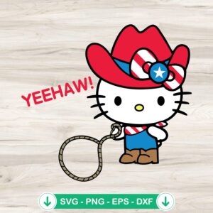 Hello Kitty Western SVG file featuring cowboy hat for Cricut