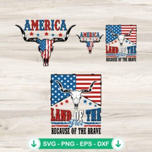 American Flag Bull Skull SVG file, Cricut cutting file for 4th of July