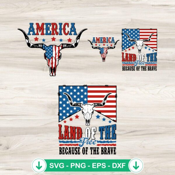 American Flag Bull Skull SVG file, Cricut cutting file for 4th of July