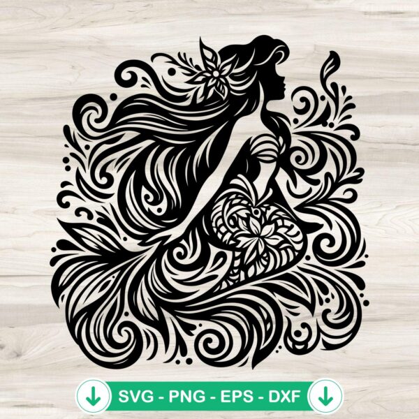 Ariel SVG file featuring The Little Mermaid mandala design, cricut svg cut file