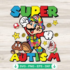 Autism Super Mario SVG file, cricut svg cut file