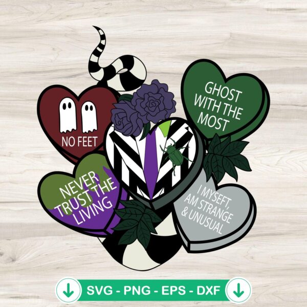 Beetlejuice SVG file with candy hearts theme, cutting file for Cricut