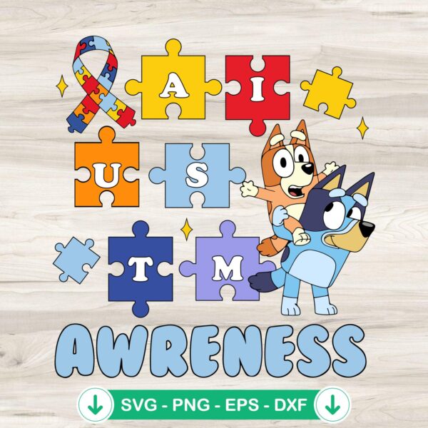 Bluey and Bingo Autism Awareness SVG file for cutting machines
