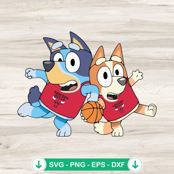 Bluey And Bingo Chicago Bulls Basketball SVG file for Cricut