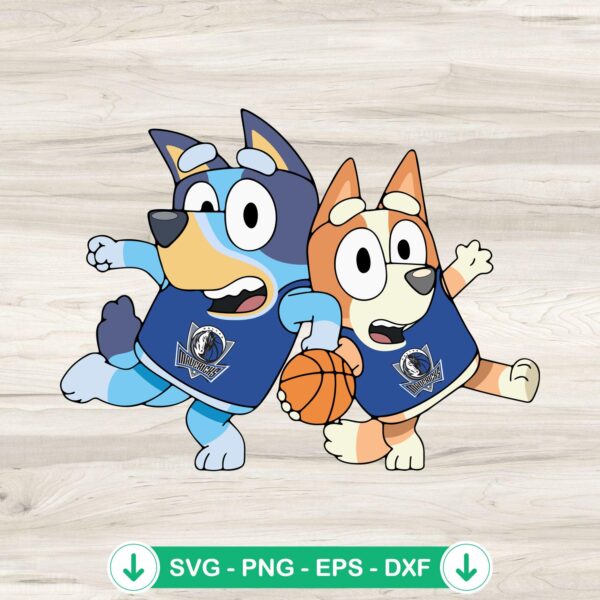 Bluey And Bingo Dallas Mavericks basketball svg file for cutting machines
