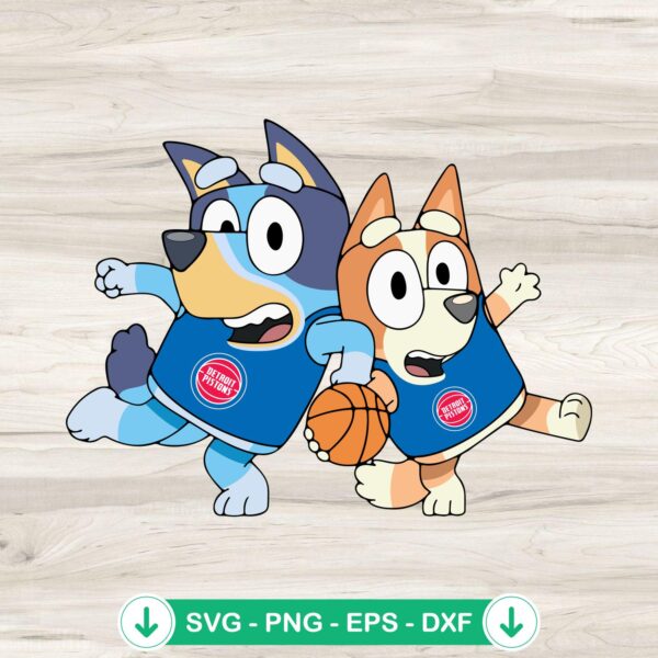 Bluey and Bingo Detroit Pistons basketball SVG file for cutting machines