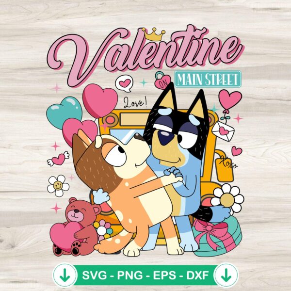 Bluey Bandit and Chilli SVG file for Valentine's Day Cricut cut file
