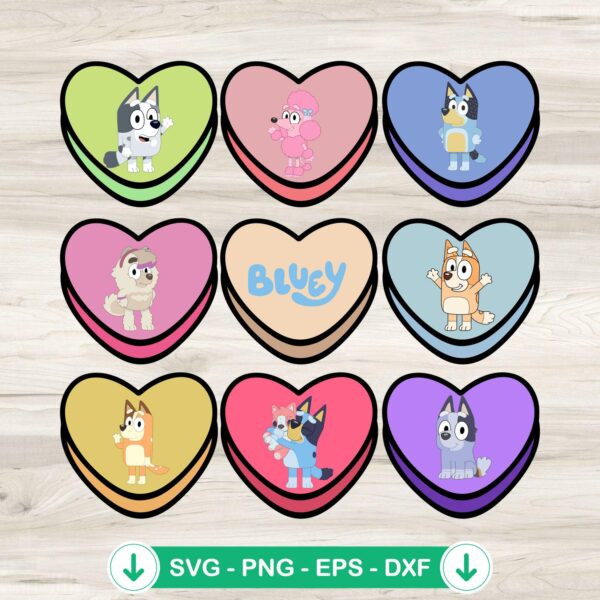 Bluey Conversation Hearts SVG file for cutting machine