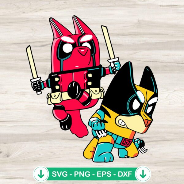 Bluey Cosplay Deadpool and Wolverine SVG file for cutting