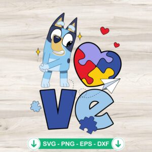 Bluey Love Autism SVG file - puzzle heart cutting file