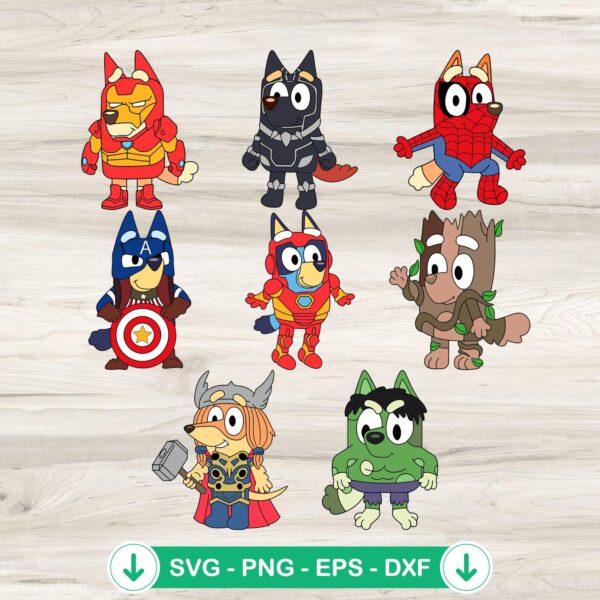 Bluey Marvel Super Heroes SVG file for cutting machines