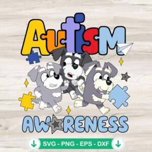 Bluey The Terriers Autism Awareness SVG file for cricut