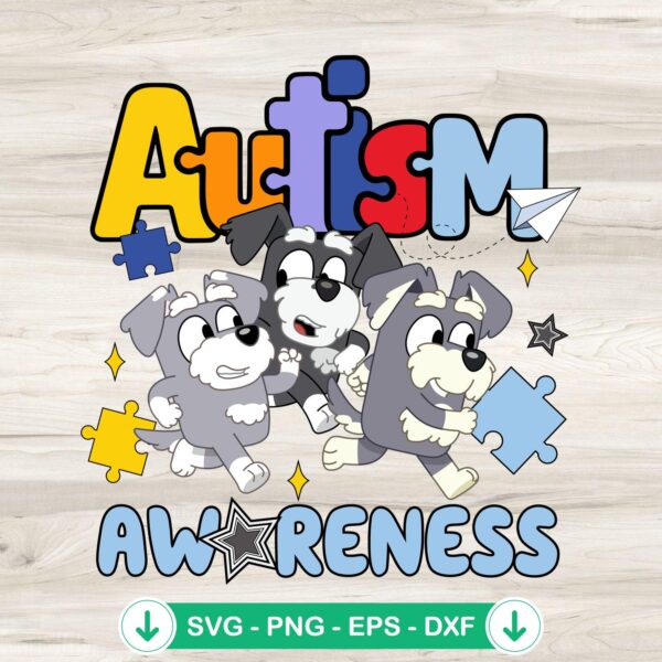 Bluey The Terriers Autism Awareness SVG file for cricut