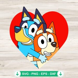 Bluey and Bingo Hugging Heart svg file for Cricut cutting machine