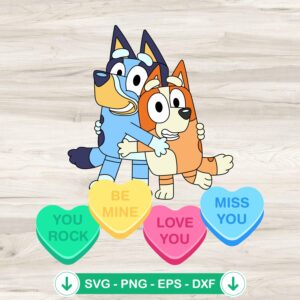 Bluey and Bingo SVG file for conversation hearts cutting file