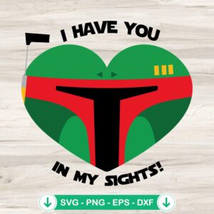 Boba Fett Heart SVG file, Cricut cutting file for Valentines