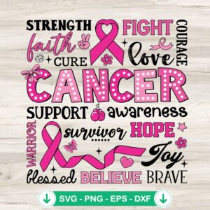 Breast Cancer Awareness SVG file for cutting machines, pink ribbon svg