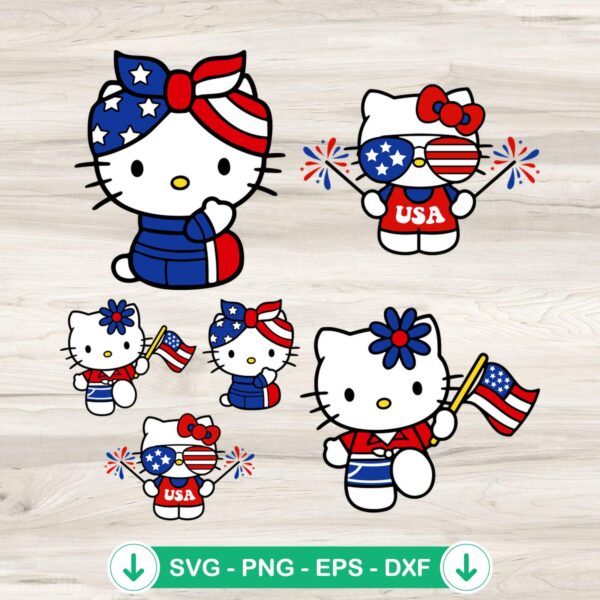 Hello Kitty 4th of July SVG file for Cricut cutting machine