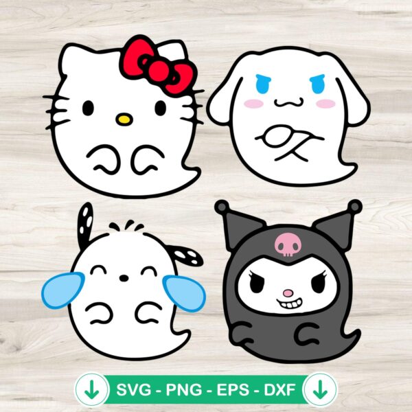 Hello Kitty Halloween SVG bundle featuring ghost designs, cricut svg, cutting file