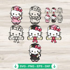 Hello Kitty Graduation SVG file, pink kitty graduation cap cutting file