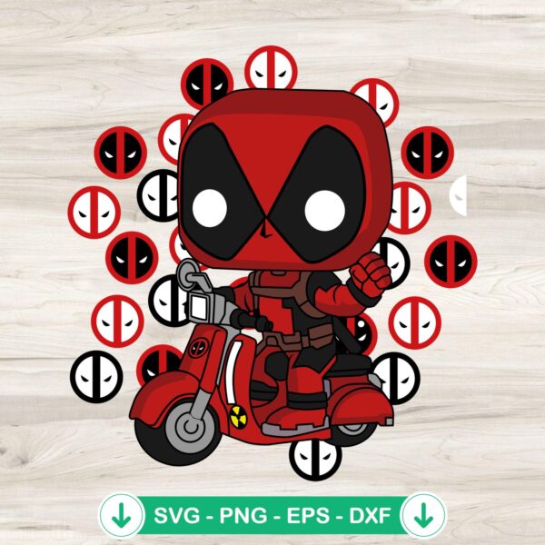 Chibi Deadpool on a Vespa svg file for cricut, cutting file