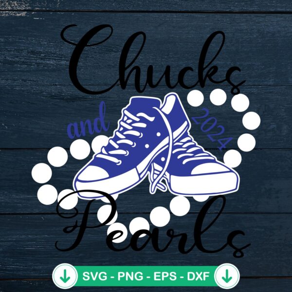 Chucks And Pearls 2024 SVG file, blue converse shoes and pearls cutting file