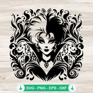 Cruella de Vil SVG file, Mandala Zentangle cutting file