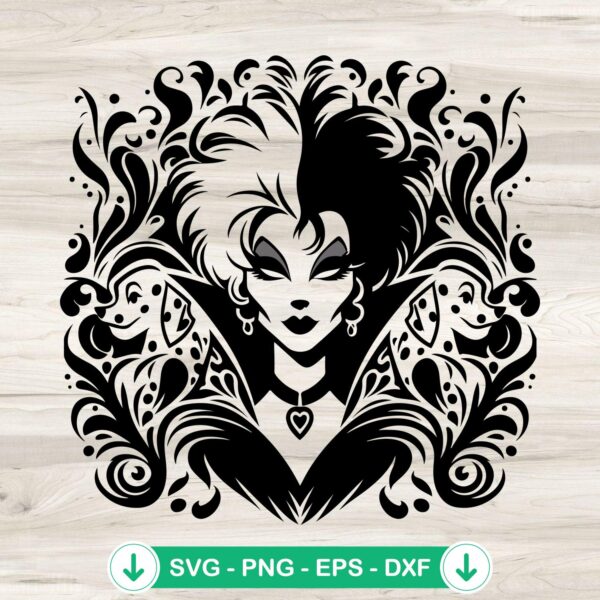 Cruella de Vil SVG file, Mandala Zentangle cutting file