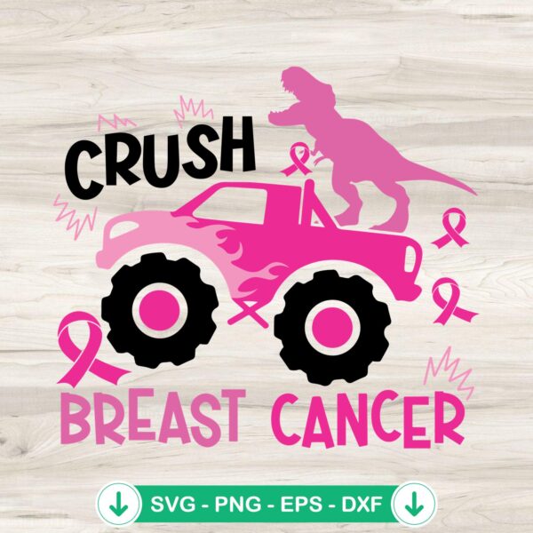 Crush Breast Cancer SVG file, funny dinosaur monster truck cutting file