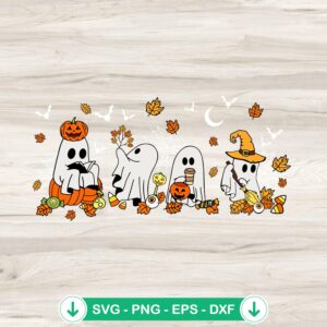 Cute Ghost Fall Halloween SVG file, Ghost Drinking Coffee SVG, cutting file