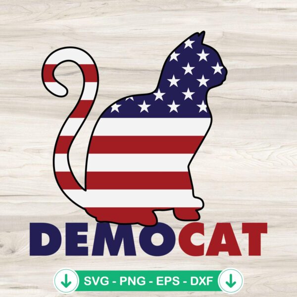 Democat SVG file of a cute cat with USA flag design
