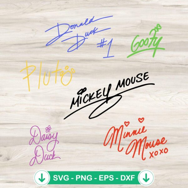 Disney Characters Signatures SVG file for Cricut cutting machine