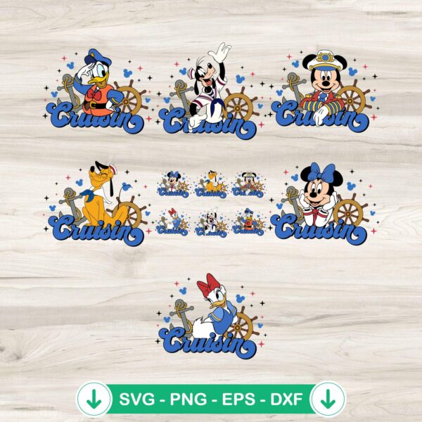 Disney Cruisin SVG Bundle featuring Mickey, Minnie, Goofy, Donald, Daisy, Pluto - cutting file for cricut svg