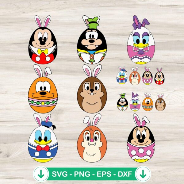 Disney Easter Eggs SVG file with Mickey Mouse and friends for Cricut