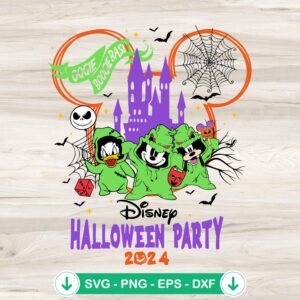 Disney Halloween Party 2024 SVG file featuring Oogie Boogie and Mickey Mouse