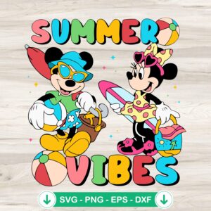 Disney Summer Vibes SVG file for Mickey and Minnie Mouse cutting file