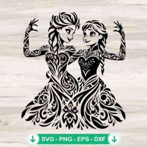 Elsa and Anna SVG file for Mandala and Frozen Disney princess
