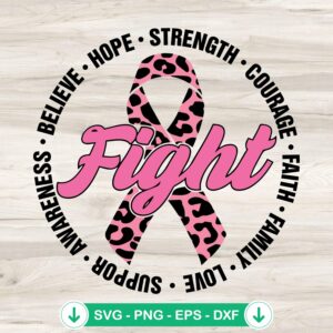Fight Breast Cancer SVG file, Leopard Ribbon cutting file for awareness
