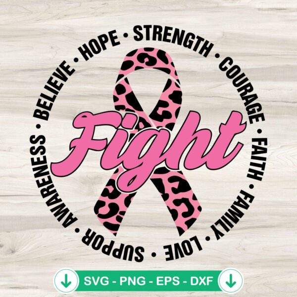 Fight Breast Cancer SVG file, Leopard Ribbon cutting file for awareness