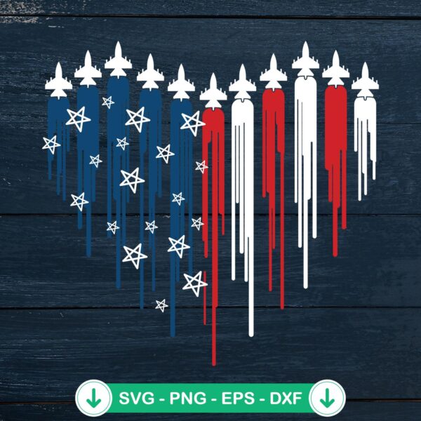 Fighter Jet American Flag Heart SVG file for cricut cutting