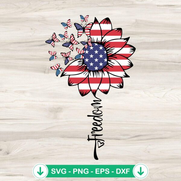 Freedom Sunflower American Flag SVG file for cricut svg and cutting machine