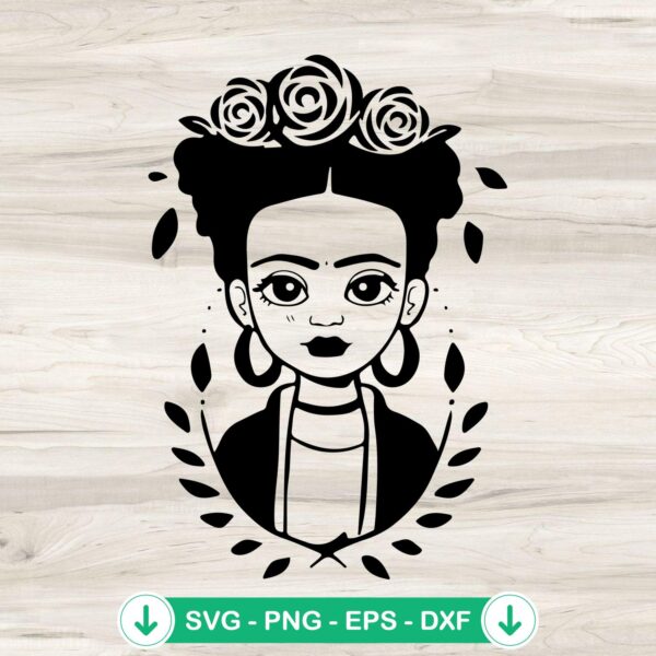 Frida Kahlo Chibi silhouette SVG file for cutting machines