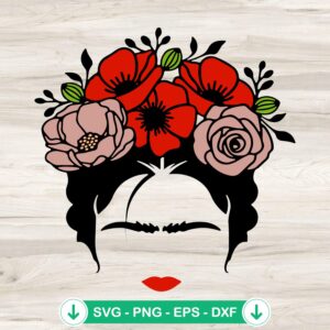 Frida Kahlo SVG file with flowers, cricut svg cutting file