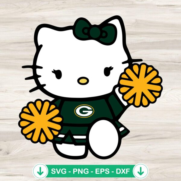 Green Bay Packers Hello Kitty Cheerleader SVG file for cutting machine