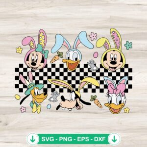 Happy Easter Disney Friends SVG file featuring Disney characters bunny design.