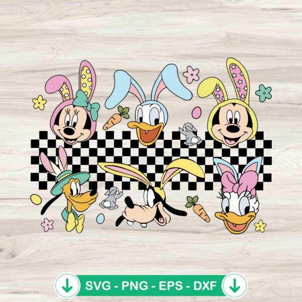 Happy Easter Disney Friends SVG file featuring Disney characters bunny design.