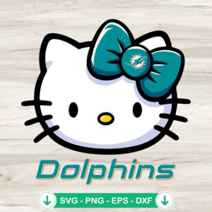 Hello Kitty Head Miami Dolphins Football SVG file for Cricut