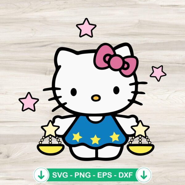 Hello Kitty Libra SVG file with blue kitty and pink bow cutting file